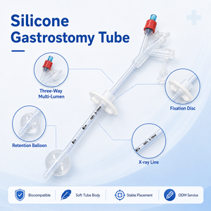 Tube de gastrostomie jetable en silicone le plus vendu avec pince <span class=keywords><strong>Robert</strong></span> et ballonnet, dispositif médical de classe <span class=keywords><strong>II</strong></span> 12-32Fr, marque CF - Product Image 1