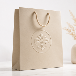 Tas Kertas Logo Embos Kustom dengan Pegangan, Kemasan Belanja Bertekstur Mewah untuk Butik Kosmetik, Perhiasan, dan Merek Premium - Product Image 1