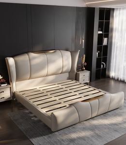 سرير ملكي عصري رائج للزفاف، سرير معدني مبطن، سرير كوين مزدوج من الجلد الصناعي، إطار خشبي، أثاث غرفة نوم جديد بالجملة - Product Image 5