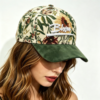 Gorra de Béisbol Personalizada con Bordado Floral 3D, 5 Paneles, Diseño Jacquard Floral, Visera de Gamuza, para Mujer, Estilo Urbano