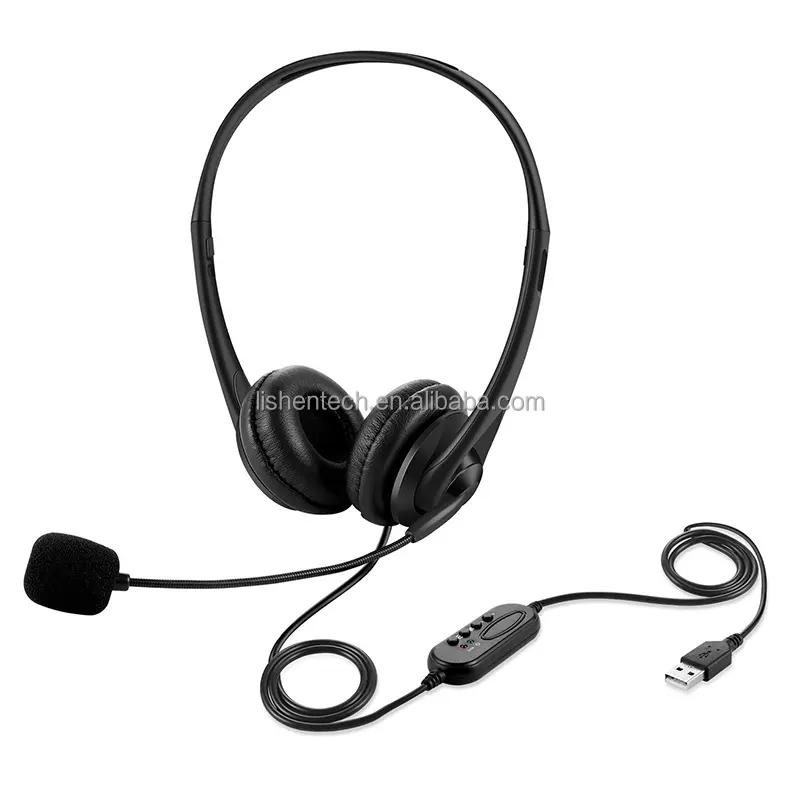 Lishen CE & RoHs-auriculares con cable Binaural, cómodos, de alta calidad, para oficina, centro de llamadas, USB