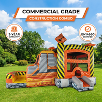 Structure gonflable commerciale combinée pour zone de chantier, avec toboggan et thème excavatrice géante, pour location événementielle, en PVC 0,55 mm