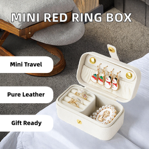 Boîte à bijoux mignonne, portable, en tissu, pour voyager, petite boîte de rangement pour bijoux beige, pour bagues, boucles d'oreilles, colliers, cadeaux - Product Image 2