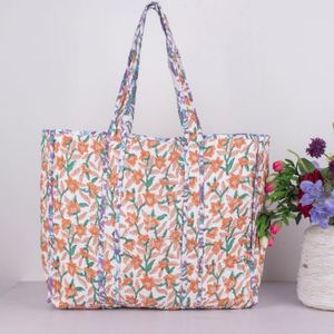 Large <b>Summer</b> Quilted Cotton Open Tote <b>Bags</b> Custom Fashion Shopping Travel Women's Handbags Reversible Floral Print Shoulder <b>Bag</b> - Product Image 1