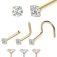 Cincin Hidung Berlian Moissanite Emas Padat 14K 18G 20G 22G Bentuk L Sekrup Tulang Hidung Perhiasan Tindik Halus Grosir Pabrik