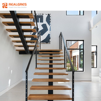 Realgres personnalisé Escaliers d'intérieur escalier flottant droit à poutre unique avec marches en bois massif pour escalier en bois métallique