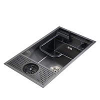 Évier de cuisine moderne fait main pour camping-car avec robinet pliable, multifonctionnel en acier inoxydable SUS304, cuve unique, avec support pour machine à laver