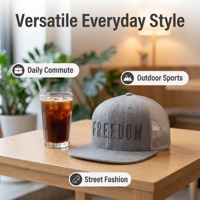 Casquette Snapback Homme Personnalisée de Haute Qualité à 6 Panneaux, Visière Plate, Maille, Laine Acrylique Gris Mélange, Broderie 3D, Gorras, Chapeau Trucker Snap Back