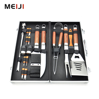 Ensemble d'outils de barbecue Meiji en acier inoxydable gris clair, simple et professionnel, pour l'extérieur, 21 pièces, robuste, de qualité alimentaire, écologique