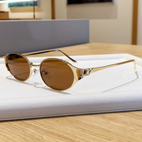 Lunettes de soleil ovales vintage 2026 pour femme, monture métallique de luxe avec décor léopard, verres teintés rose UV400, petites lunettes de soleil rondes rétro
