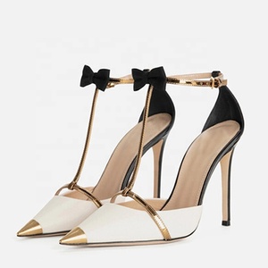 Sandalias de tacón alto con lazo y tiras en T para mujer, talla grande 45, con punta cerrada, diseño patchwork y ajuste ancho - Product Image 5