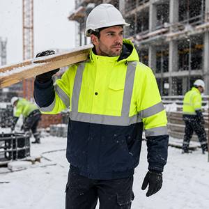 Chaqueta de Seguridad Reflectante de Alta Visibilidad ANSI Clase 3, Impermeable, Resistente, <span class=keywords><strong>para</strong></span> Trabajadores de la Construcción, Hombres, Verde Fluorescente, Forro Polar - Product Image 5