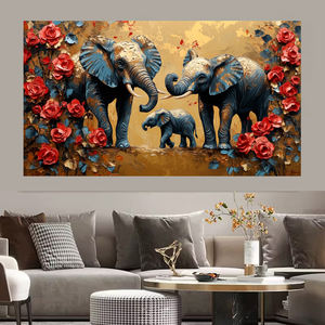 Décoration d'intérieur moderne Prêt à expédier <span class=keywords><strong>Peinture</strong></span> sur toile Famille d'éléphants pour couloir Fleur rouge <span class=keywords><strong>Art</strong></span> mural floral Impressions décoratives - Product Image 2