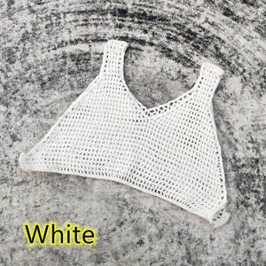 Conjunto de Bikini de Dos Piezas de Ganchillo Acrílico Hecho a Mano, Traje de Baño con Pantalones Cortos, Transpirable, Diseño Sólido - Product Image 5