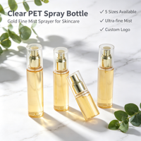 Flacon pulvérisateur cosmétique en PET de 40 ml, 60 ml, 85 ml, 105 ml avec pompe dorée, logo personnalisé imprimé UV pour sérum de soin de la peau et parfum