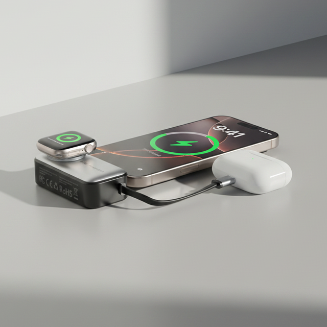 Product Wholesale Magnetic Wireless Charging Power Bank 5000mAh Portable Stand Holder with Quick Charge for Phone/Watch