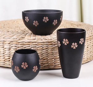 2022 New Creative Japanese-style Solid Wood Salad Bowl Home-style Cherry Lacquerware Wood Bowl and Cup