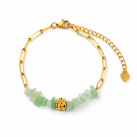 Bracelet artisanal en pierres naturelles vintage, plaqué or, chaîne trombone en acier inoxydable, avec entretoise fleurie, pour femme, idéal comme cadeau