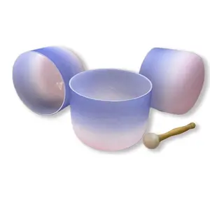 Aangepaste Gradiënt Kleur Crystal Sing Bowl Set Met Tas Voor Kundalini Yoga Praktijk