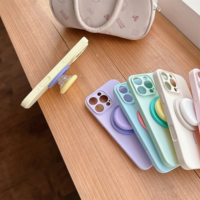 Funda Ultrafina para Teléfono con Soporte Plegable Color Caramelo para iPhone 12 13 14 15 16 Pro Max, Carga Inalámbrica, Soporte Magnético