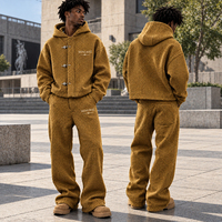 Ensemble de survêtement en jean 2 pièces personnalisé OEM pour homme, style cowboy, avec veste à capuche à fermoir pompier et pantalon en jean