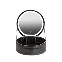 Nouvelle conception de trousse de maquillage en cuir avec miroir LED, grande capacité, trousse de cosmétiques portable, vente en gros personnalisée, voyage
