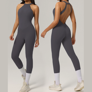 Mono deportivo de una pieza para mujer, sin mangas, con efecto fruncido, para yoga, sin espalda, tipo body. - Product Image 1