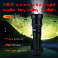 Affichage numérique 3000 Lumens Super Bright Lanterns Zoomable Torch Light Portable Mobile Power Long Range LED Tactical Flashlight