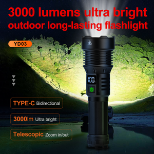 Hiển Thị Kỹ Thuật Số 3000 Lumens Siêu Sáng Đèn Lồng Zoomable <span class=keywords><strong>Torch</strong></span> Ánh Sáng Di Động Di Động Điện Dài Phạm Vi <span class=keywords><strong>LED</strong></span> Đèn Pin Chiến Thuật - Product Image 2