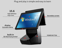 Terminal de point de vente (PDV) avec écran tactile capacitif de 15,6 pouces, option d'imprimante thermique 58/80 mm, processeur Intel, système d'exploitation Android/Windows