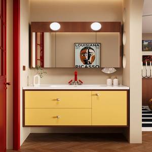 2026 Colorful Color Matching Design Ceramic Integrated Basin Intelligent <b>Mirror</b> Cabinet Bathroom Cabinet - Product Image 1