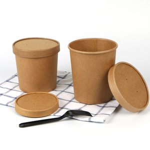 Free Sample 8/12/16/26/32oz Disposable Food Grade Kraft Paper Bowl High Quality Take Away Soup Cup with paper Lid