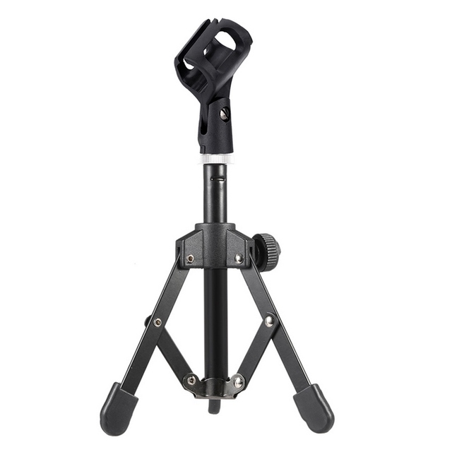 MS-12 Mini Foldable Adjustable Desktop Tripod Microphone Stand with MC3 Mic Clip Holder Bracket for Meeting Lectures Podcasts