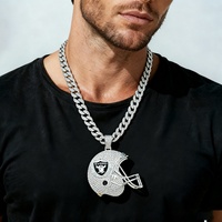 Casque de football des Raiders de Las Vegas (Europe et Amérique) en alliage de zinc, grand pendentif couronne et chaîne en bambou, cadeau unisexe