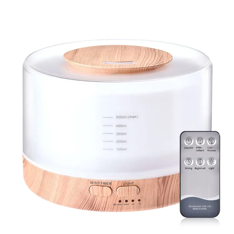 2022 500ml diffuseur de parfum de grain de bois LOGO personnalisé maison télécommande 7 couleurs LED diffuseur d'huile essentielle