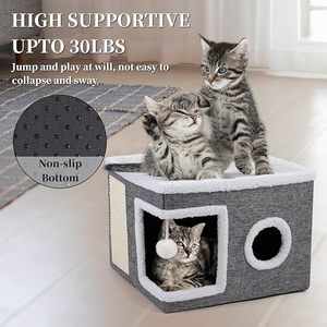 Grande Cuccia di Lusso Pieghevole per Gatti con Pallina Morbida e Tiragraffi Lavabile in Fibra con Rifugio per Gattini - Product Image 4