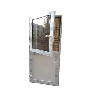 Ayunan vinil kaca buram desain pintu kayu rumah pertanian setengah kaca Panel pintu desain grafis Modern cantik harga pabrik PVC 60mm