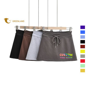 Haute qualité dames été <span class=keywords><strong>Mini</strong></span> <span class=keywords><strong>jupes</strong></span> ligne côtelée personnalisée dames décontracté coton Spandex Jersey plaine teint broderie décoration - Product Image 1