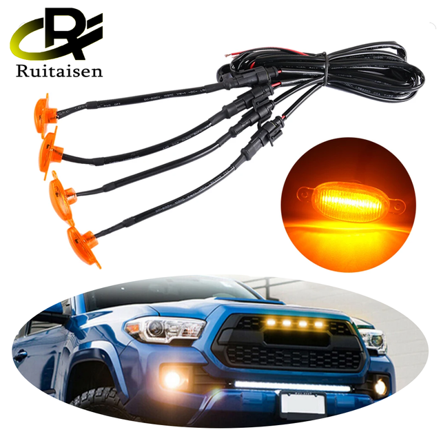 Universal Car Front LED Grille Light Smoked Amber White 12LED Grill Light Eagle Eye Lamp for Off Road Trunk SUV Ford Toyota 12V