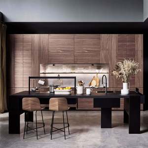 Meubles de cuisine modernes en placage de bois chêne/noyer, ensembles complets, armoires de cuisine avec vitrine en verre - Product Image 2