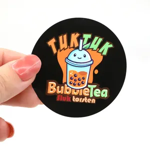 Custom Logo Boba Milk Tea Drink Cup Sticker Printing, Waterproof Vinyl Round Packaging Label Bubble Tea Sticker