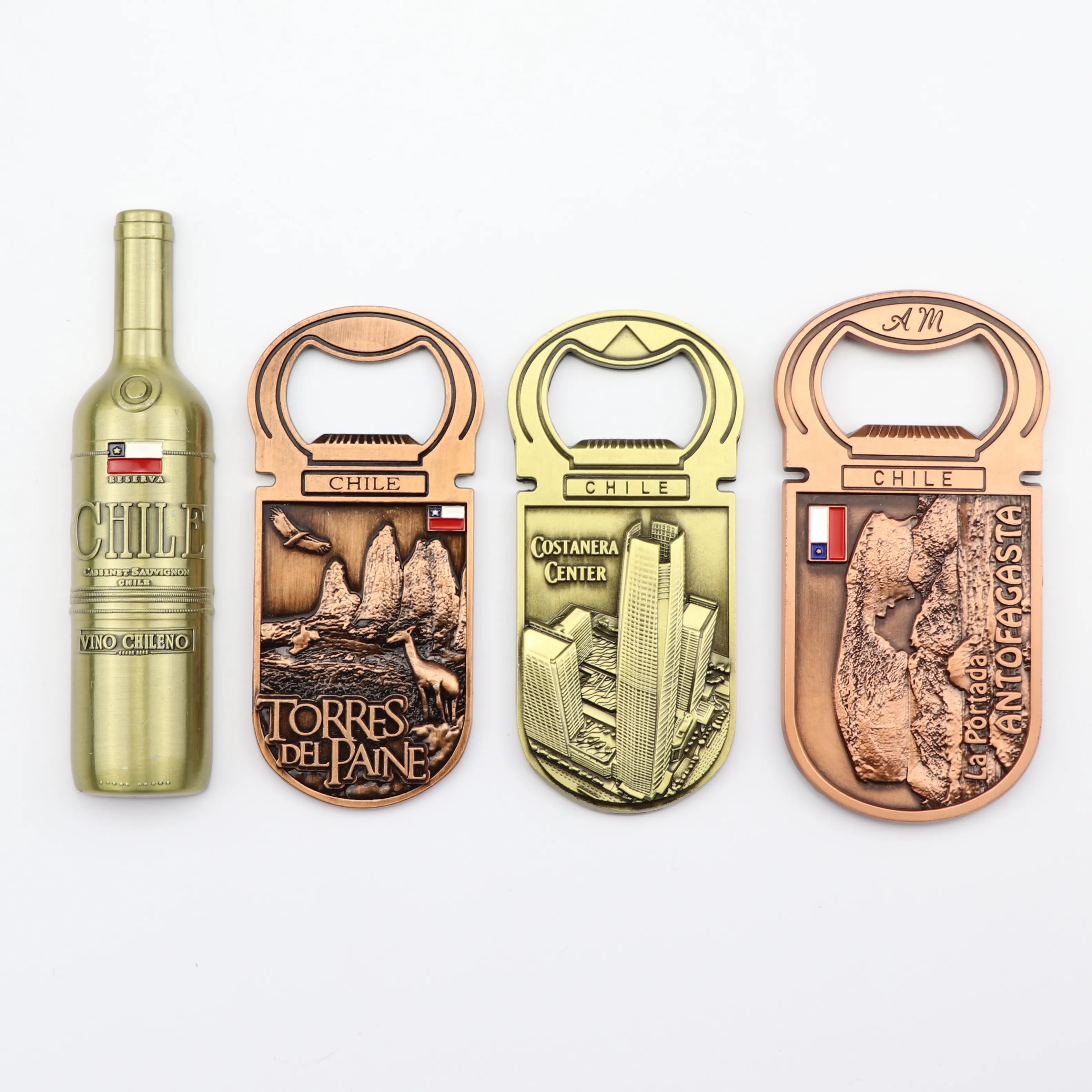 Chile-abrebotellas magnético para nevera, logo de metal personalizado, regalo de recuerdo turístico de ciudad, 3d