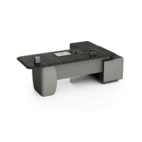 Bureau de direction Boss avec surface en bois grainé, bord arrondi, armoire latérale de rangement, table de luxe pour bureau d'entreprise, salle du PDG