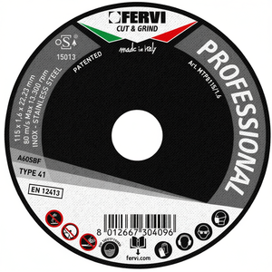 Disque de coupe professionnel Fervi 115x1,6x22,23mm pour acier inoxydable type 41 - Product Image 1