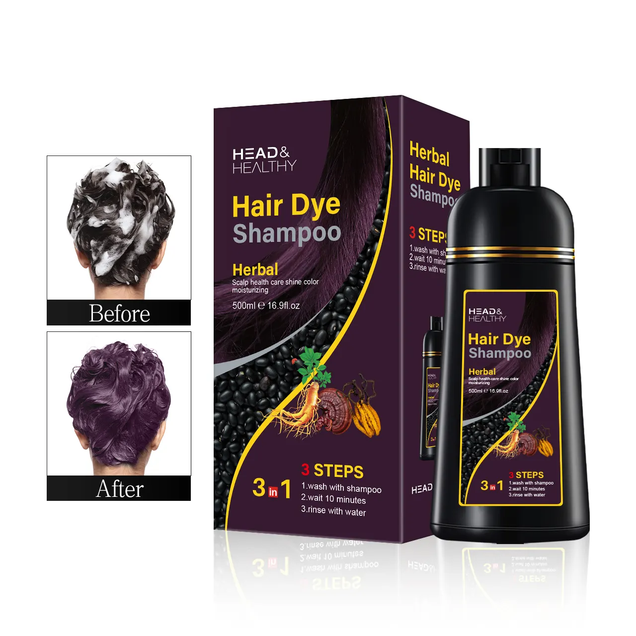 SHIHUANUO Fabrik Großhandel Schlussverkauf schnelles Argan-Ammoniakklo frei von kräutern schwarze Haarfarbe Farbshampoo 3-in-1 Farbstoff Haarfarbe