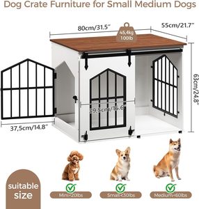 İç Mekan Evcil Hayvan Kafesi Köpek Kafesi Mobilyası, İtmeli Çekmeli Ahır Kapılı Ahşap Köpek Kafesi Dekoratif Evcil Hayvan Evi Küçük ve Orta Boy Köpekler İçin - Product Image 3
