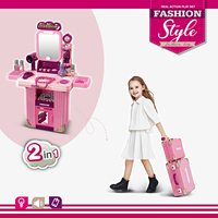 Ensemble de jeu d'imitation en plastique : Coiffeuse de simulation pour enfants avec miroir et valise de transport pour filles