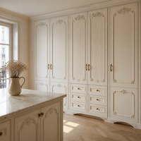 Panneau de porte peint Or, Armoire de cuisine modulaire, Cuisine complète personnalisée, Moderne, Rétro, Fleur sculptée en 3D, Écologique