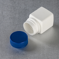 Flacons carrés blancs en PE de 40 ml avec bouchon à vis bleu côtelé – Contenants en plastique vides pour le stockage de médicaments et de comprimés en pharmacie