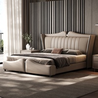 Lit Double King Size de Luxe en Cuir Véritable et Tissu, Style Minimaliste Italien Moderne, pour Chambre Parentale